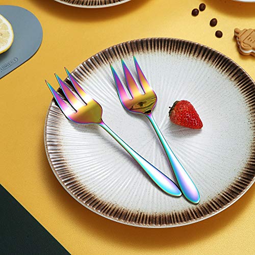 Rainbow Juego de cubiertos de 10 piezas para servir cubiertos, juego de utensilios para servir de acero inoxidable, incluye cuchara ranurada para servir, cuchara para servir, tenedor para servir