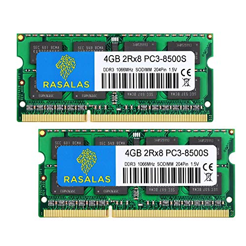 Rasalas 8GB Kit (2 x 4GB) PC3-8500S 1067MHz 1066MHz DDR3 8500 PC3-8500 SODIMM RAM Upgrade for Late 2008, Early/Mid/Late 2009, Mid 2010