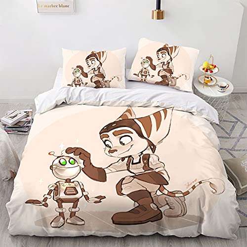 Ratchet & Clank - Juego de ropa de cama infantil (3 piezas, 135 x 200 cm), diseño de ratchet y Clank