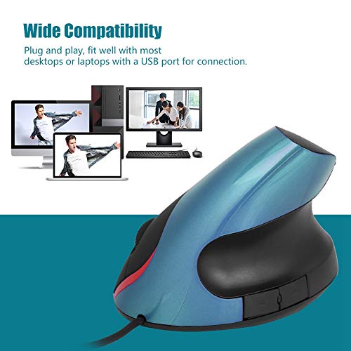 Ratón con Cable Vertical USB De 3200 PPP, Diseño Ergonómico, Reposamuñecas, Ratón para Juegos para Oficina, PC, Computadora, Computadora Portátil, Escritorio, para Windows 98/2000 / Win710(Azul)