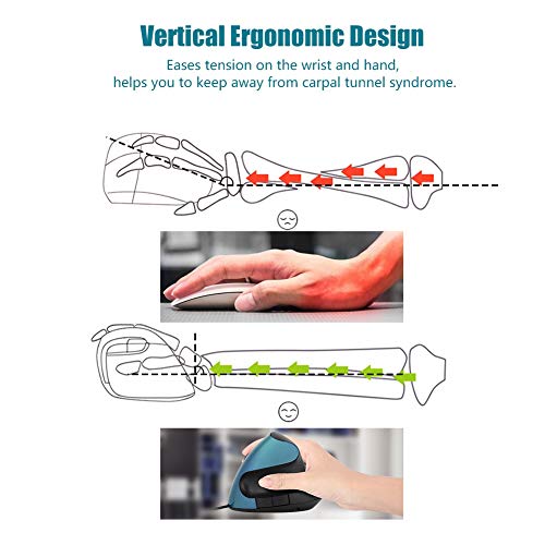 Ratón con Cable Vertical USB De 3200 PPP, Diseño Ergonómico, Reposamuñecas, Ratón para Juegos para Oficina, PC, Computadora, Computadora Portátil, Escritorio, para Windows 98/2000 / Win710(Azul)