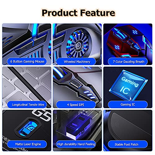 Ratón Gaming,USB Ratones para juegos con cable RGB,tecnología de sonido envolvente y 3200 ppp y 7 botones y retroiluminación de 7 colores para computadora portátil PC Gamer Computer Desktop