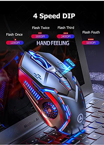 Ratón Gaming,USB Ratones para juegos con cable RGB,tecnología de sonido envolvente y 3200 ppp y 7 botones y retroiluminación de 7 colores para computadora portátil PC Gamer Computer Desktop