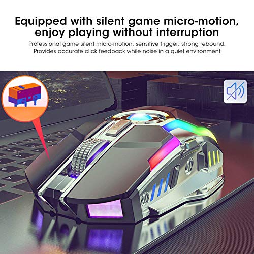 Ratón inalámbrico para juegos, RGB Colorful Streamer, silencioso, recargable, USB, ratón para juegos de computadora con botón de control de luz independiente, para navegar para jugadores, PC, computa