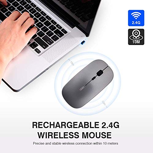 Ratón inalámbrico recargable, mini ratón óptico silencioso, ultra delgado 1600 DPI para ordenador portátil, MacBook