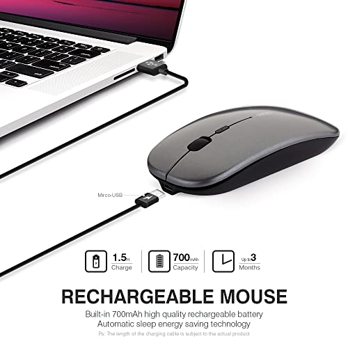 Ratón inalámbrico recargable, mini ratón óptico silencioso, ultra delgado 1600 DPI para ordenador portátil, MacBook