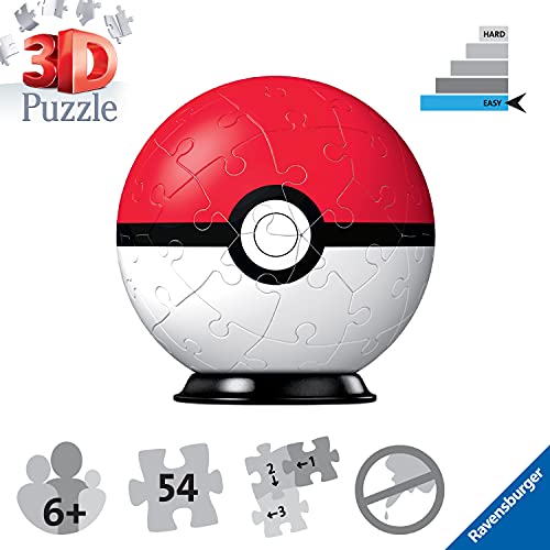 RAVENSBURGER PUZZLE Ravensburger 11256-Puzzle en 3D (54 Piezas), diseño de Pokémon Pokéball Classic 11256, Color Blanco