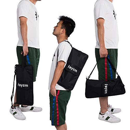 Rayzm Bolsa (Funda) para Baquetas de Batería con un Bolsillo Externo, con una Manija para llevar y Ganchos de Tom Hooks, Dentro 4 Bolsillos para Guardar hasta 12 Pares de Baquetas.