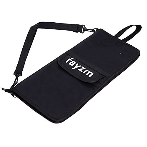 Rayzm Bolsa (Funda) para Baquetas de Batería con un Bolsillo Externo, con una Manija para llevar y Ganchos de Tom Hooks, Dentro 4 Bolsillos para Guardar hasta 12 Pares de Baquetas.