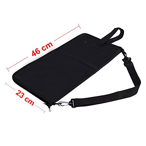 Rayzm Bolsa (Funda) para Baquetas de Batería con un Bolsillo Externo, con una Manija para llevar y Ganchos de Tom Hooks, Dentro 4 Bolsillos para Guardar hasta 12 Pares de Baquetas.