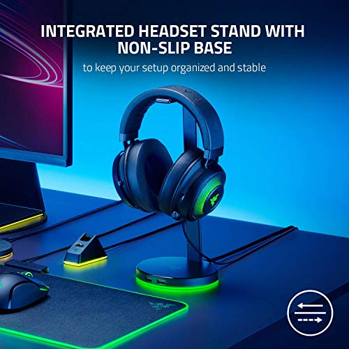 Razer Base Station V2 Chroma - Soporte para audífonos/audífonos con concentrador USB, Iluminación Chroma RGB, 2 puertos USB 3.1, Base antideslizante, Diseñado para audífonos para juegos, Negro