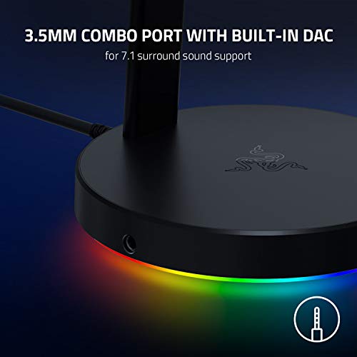 Razer Base Station V2 Chroma - Soporte para audífonos/audífonos con concentrador USB, Iluminación Chroma RGB, 2 puertos USB 3.1, Base antideslizante, Diseñado para audífonos para juegos, Negro