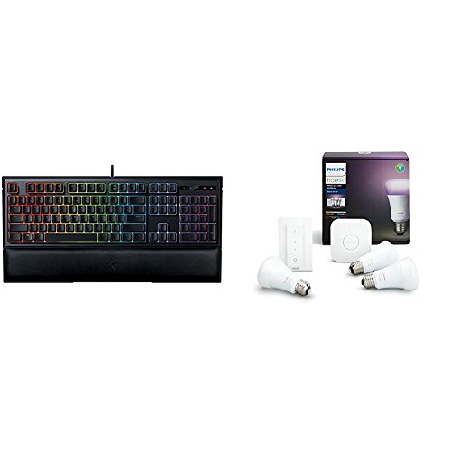 Razer Ornata Chroma - Teclado gaming con membrana mecánica + Philips Hue White and Color Ambiance - Kit de 3 bombillas LED E27 con puente e interruptor