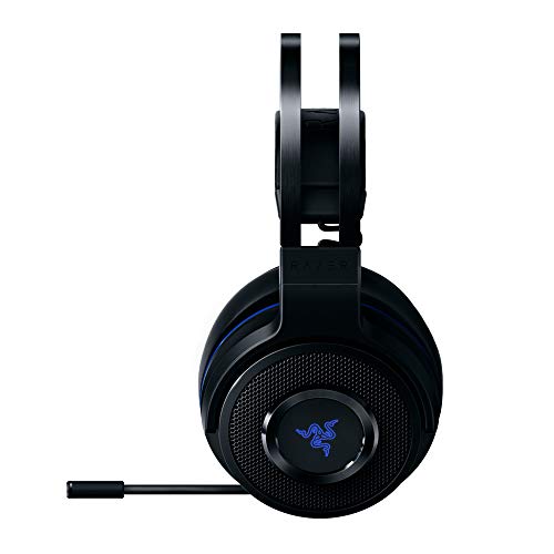 Razer Thresher para PlayStation Auriculares inalámbricos para juegos para PlayStation y PC, 16 horas de duración de la batería, control en los auriculares, almohadillas de cuero artificial, Negro/Azul