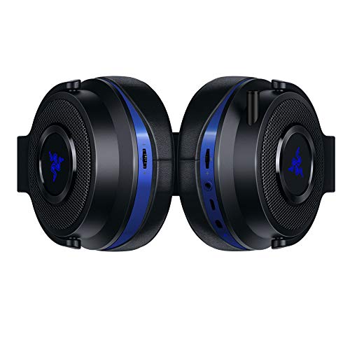 Razer Thresher para PlayStation Auriculares inalámbricos para juegos para PlayStation y PC, 16 horas de duración de la batería, control en los auriculares, almohadillas de cuero artificial, Negro/Azul