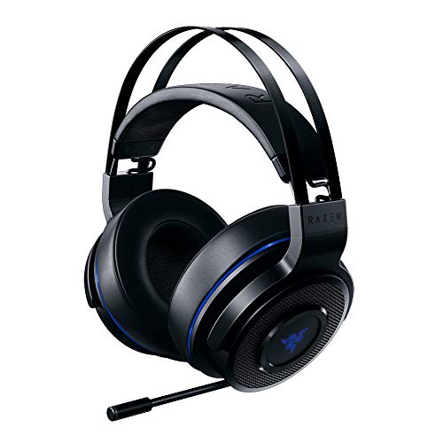 Razer Thresher para PlayStation Auriculares inalámbricos para juegos para PlayStation y PC, 16 horas de duración de la batería, control en los auriculares, almohadillas de cuero artificial, Negro/Azul