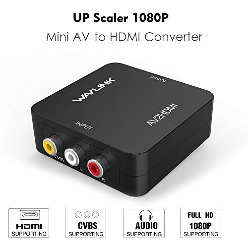 RCA a HDMI, WAVLINK Adaptador AV a HDMI, 1080P Conversor RCA a HDMI USB Cable, Soporte PAL/NTSC, para Wii PS2 Gamecube VHS Camara Laptop DVD Proyector.