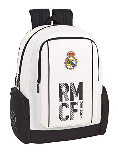 Real Madrid CF Mochila Grande Funda Ordenador, niño Equipaje para niños, Blanco, 43 cm