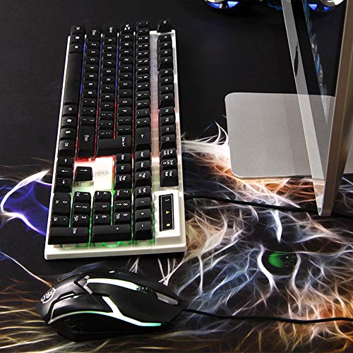 Rebily Wired Keyboard y ratón, Teclado for Juegos a Prueba de Agua y ratón retroiluminado Que Come el Pollo Mouse y Teclado Gaming Set, Negro, Teclado, diapasón, Ratón