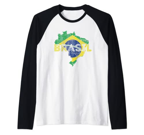 Recuerdo de Mapa y Bandera Brasileña - Atrapado Brasil Camiseta Manga Raglan