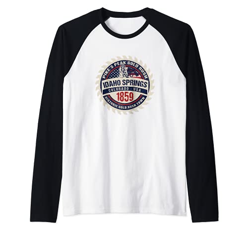 Recuerdo histórico de Idaho Springs Colorado Gold Rush Town Camiseta Manga Raglan