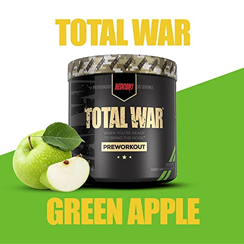 REDCON1 Guerra Total: Antes Del Entrenamiento, 30 Porciones, Aumenta La Energía, Aumenta La Resistencia Y La Concentración, Beta-Alanina, Cafeína (Manzana Verde)