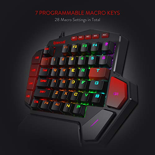 Redragon K585 DITI Teclado mecánico de una Mano gaming RGB, interruptores Marrones, Teclado ergonómico pequeño para Juegos, USB Tipo C con Teclas Macro, reposamuñecas desmontable, 42 Teclas