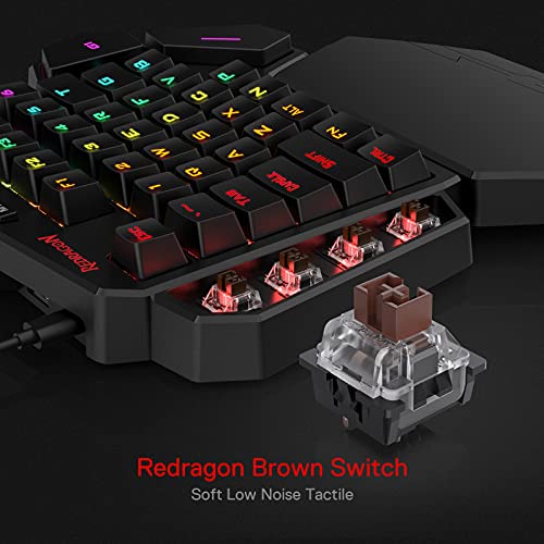 Redragon K585 DITI Teclado mecánico de una Mano gaming RGB, interruptores Marrones, Teclado ergonómico pequeño para Juegos, USB Tipo C con Teclas Macro, reposamuñecas desmontable, 42 Teclas