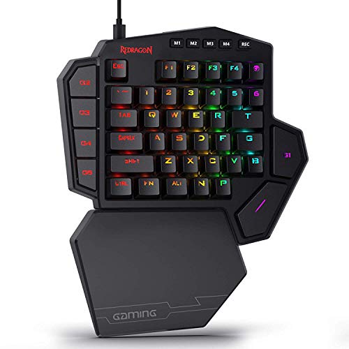 Redragon K585 DITI Teclado mecánico de una Mano gaming RGB, interruptores Marrones, Teclado ergonómico pequeño para Juegos, USB Tipo C con Teclas Macro, reposamuñecas desmontable, 42 Teclas