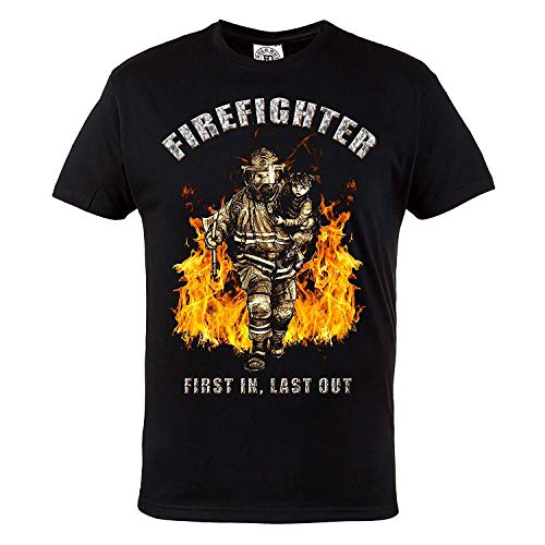 Regla Fuera Camiseta firefighter. First In Last Out firebrigade. Gimnasio Entrenamiento sportswear. running. Fire Rescue firefighter. Informal - Negro, Small