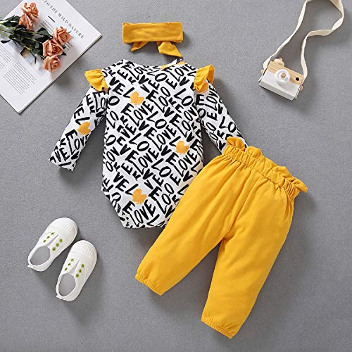 Rehomy Conjunto de ropa para bebé niña recién nacido, traje de San Valentín, ropa de manga larga para bebé con lazo diadema 3 piezas