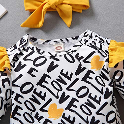 Rehomy Conjunto de ropa para bebé niña recién nacido, traje de San Valentín, ropa de manga larga para bebé con lazo diadema 3 piezas
