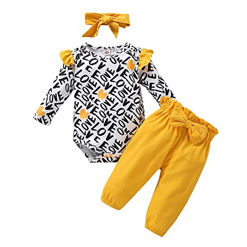 Rehomy Conjunto de ropa para bebé niña recién nacido, traje de San Valentín, ropa de manga larga para bebé con lazo diadema 3 piezas