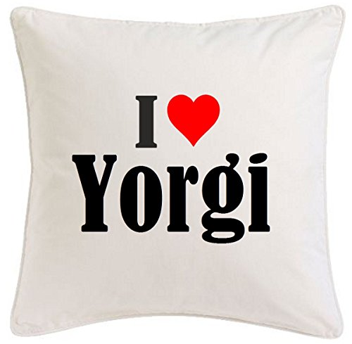 Reifen-Markt la Funda de Almohada I Love Yorgi 40cm x 40cm Microfibra Regalo Ideal y la decoración de Buen Gusto para Cada Sala de Estar o el Dormitorio en Color Blanco con Cremallera