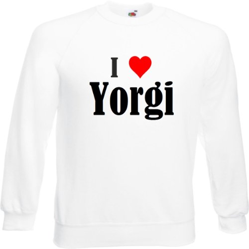 Reifen-Markt Sudadera I Love Yorgi para mujer, hombre y niños en los colores negro, blanco y azul con impresión Blanco XXL