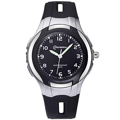 Relojes Analógicos para Niños, Niñas Impermeable Fácil de Leer Relojes de Pulsera con Correa Suave para Niñas(Negro)