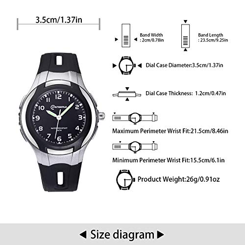 Relojes Analógicos para Niños, Niñas Impermeable Fácil de Leer Relojes de Pulsera con Correa Suave para Niñas(Negro)