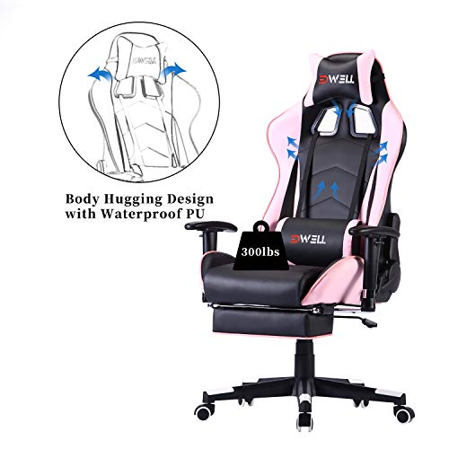 Remaxe Silla ergonómica para Juegos con reposacabezas y Soporte Lumbar para Masaje, Altura Ajustable en Altura, con reposapiés retráctil, Silla reclinable de Cuero para Oficina ejecutiva (Rosado)