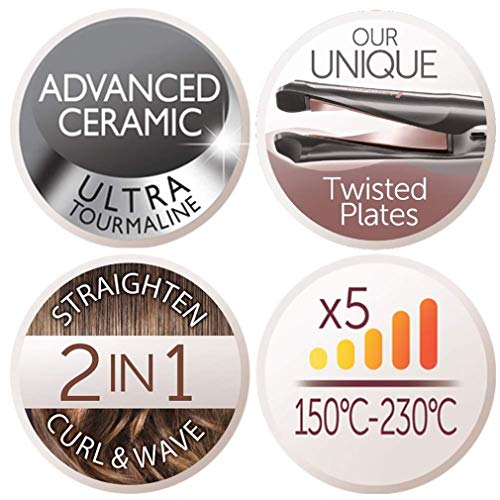 Remington Plancha de Pelo Curl & Straight Confidence - 2 en 1, Alisador y Rizador, Cerámica, Digital, Resultados Profesionales, Gris - S6606B