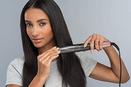 Remington Plancha de Pelo Curl & Straight Confidence - 2 en 1, Alisador y Rizador, Cerámica, Digital, Resultados Profesionales, Gris - S6606B