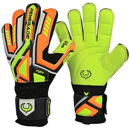 Renegade GK Fury Volt Guantes de Portero con Pro Protección Dedo | 4mm Giga Grip & 4mm Duratek | Guantes De Portero Niño (Talla 8, Niños-Adulto, Flat Gecko Cut, Level 4)