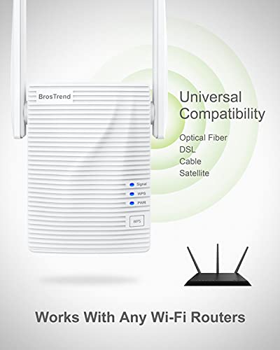 Repetidor wifi BrosTrend 1200Mbps, amplificador wifi, extensor wifi, intensificador wifi, amplía cobertura inalámbrica doble banda 5 GHz, 2.4 GHz, admite todas las redes de internet, 1 puerto Ethernet