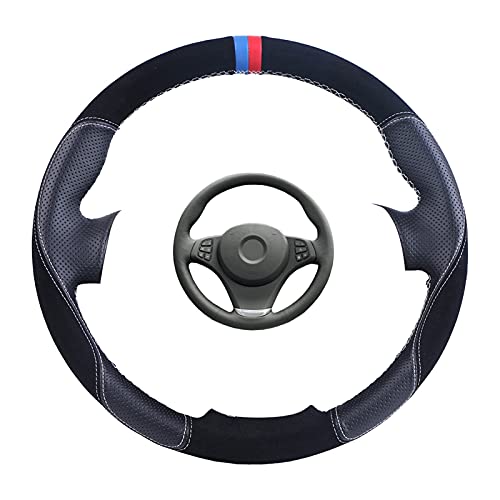 Reunion Cubra la cubierta del volante del coche de gamuza for BMW E83 X3 2003-2010 E53 X5 2004-2006/Braida de envoltura de dirección personalizada (Color Name : White)