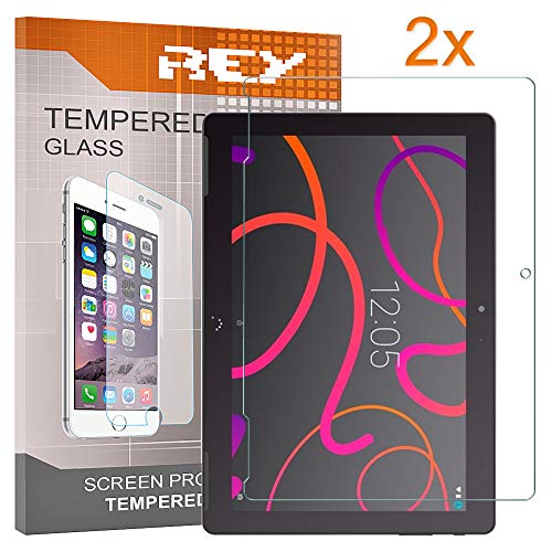 REY 2X Protector de Pantalla para BQ AQUARIS M10, Cristal Vidrio Templado Premium, Táblet