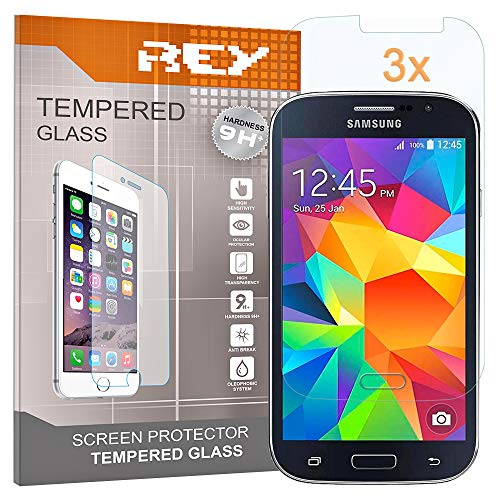 REY 3X Protector de Pantalla para Samsung Galaxy Grand Neo Plus, Cristal Vidrio Templado Premium