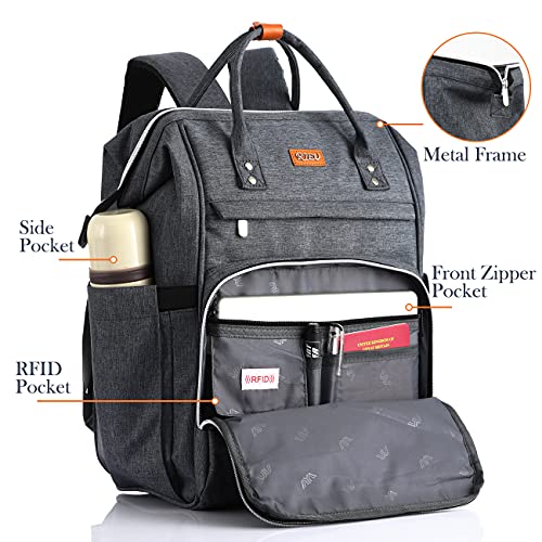 RJEU Mochila Portatil 17 Pulgadas con Bolsillo RFID,Mochila de ocio Mujer con Puerto de Carga USB para la Escolares/Escola/Negocios/Viajes (17 pulgadas Gris oscuro)