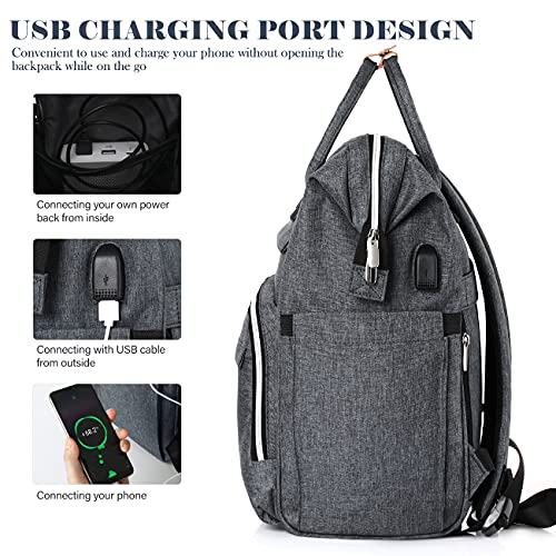 RJEU Mochila Portatil 17 Pulgadas con Bolsillo RFID,Mochila de ocio Mujer con Puerto de Carga USB para la Escolares/Escola/Negocios/Viajes (17 pulgadas Gris oscuro)