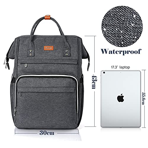 RJEU Mochila Portatil 17 Pulgadas con Bolsillo RFID,Mochila de ocio Mujer con Puerto de Carga USB para la Escolares/Escola/Negocios/Viajes (17 pulgadas Gris oscuro)