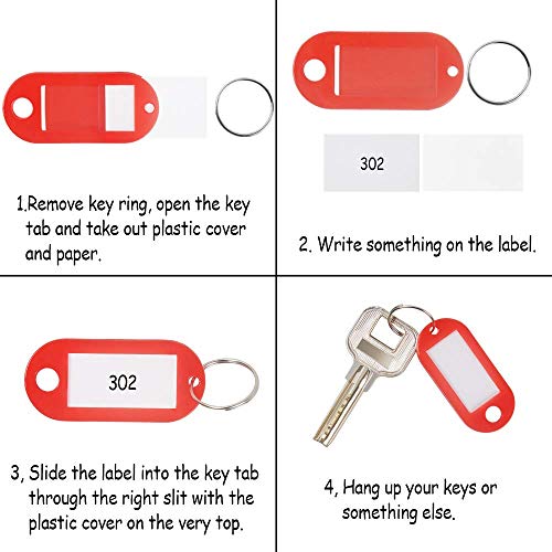 Rmeet Etiquetas con Llaveros Plástico,50 Pack Etiquetas de Colores Transparentes Llavero de Identificación con Ventana Etiquetas para Oficina 10 Colores