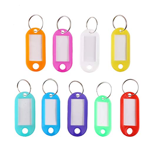 Rmeet Etiquetas con Llaveros Plástico,50 Pack Etiquetas de Colores Transparentes Llavero de Identificación con Ventana Etiquetas para Oficina 10 Colores